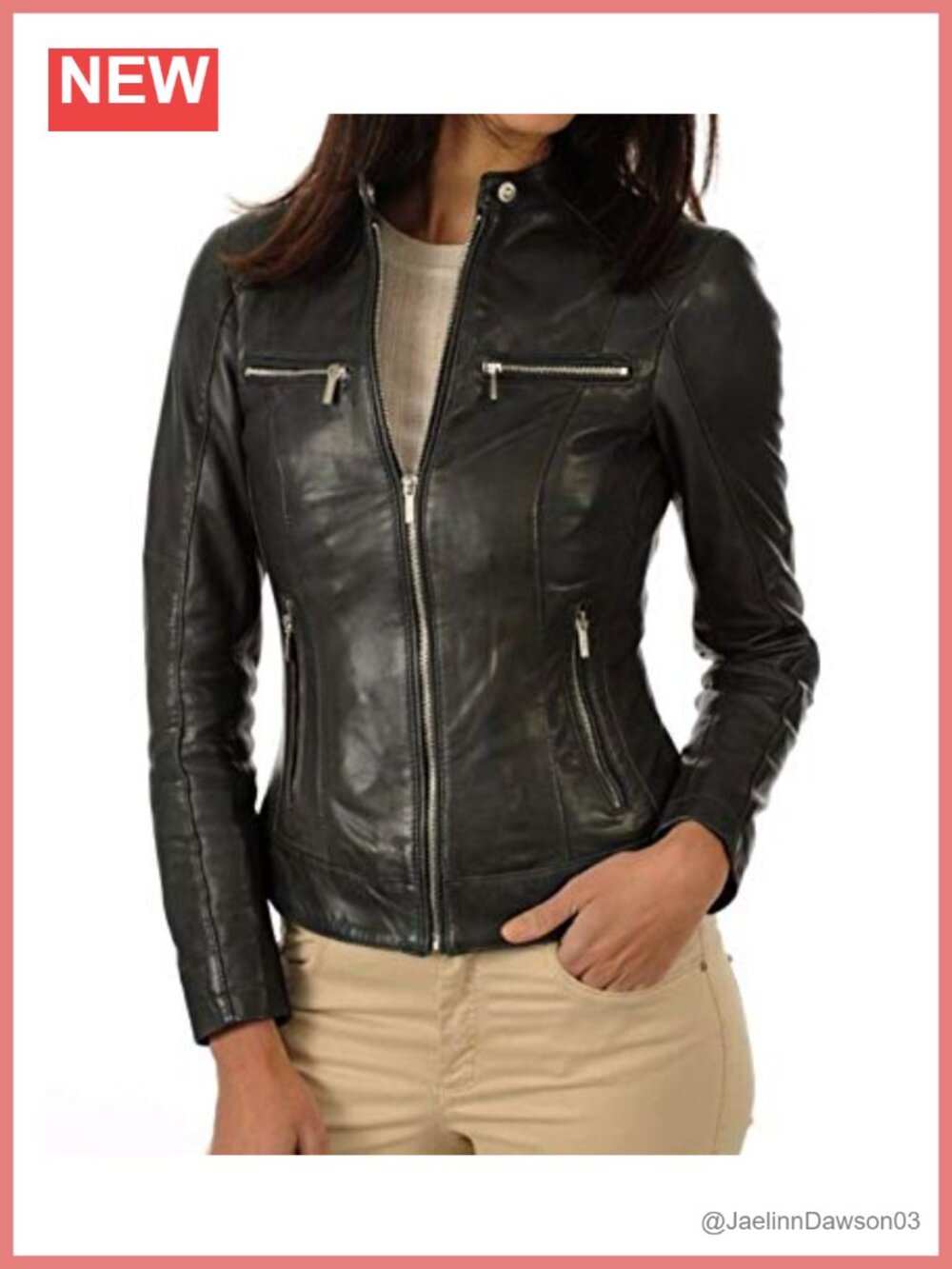 Genuine Lambskin Leather Jacket Slim Fit Zip-Up Coat Women's Outerwear